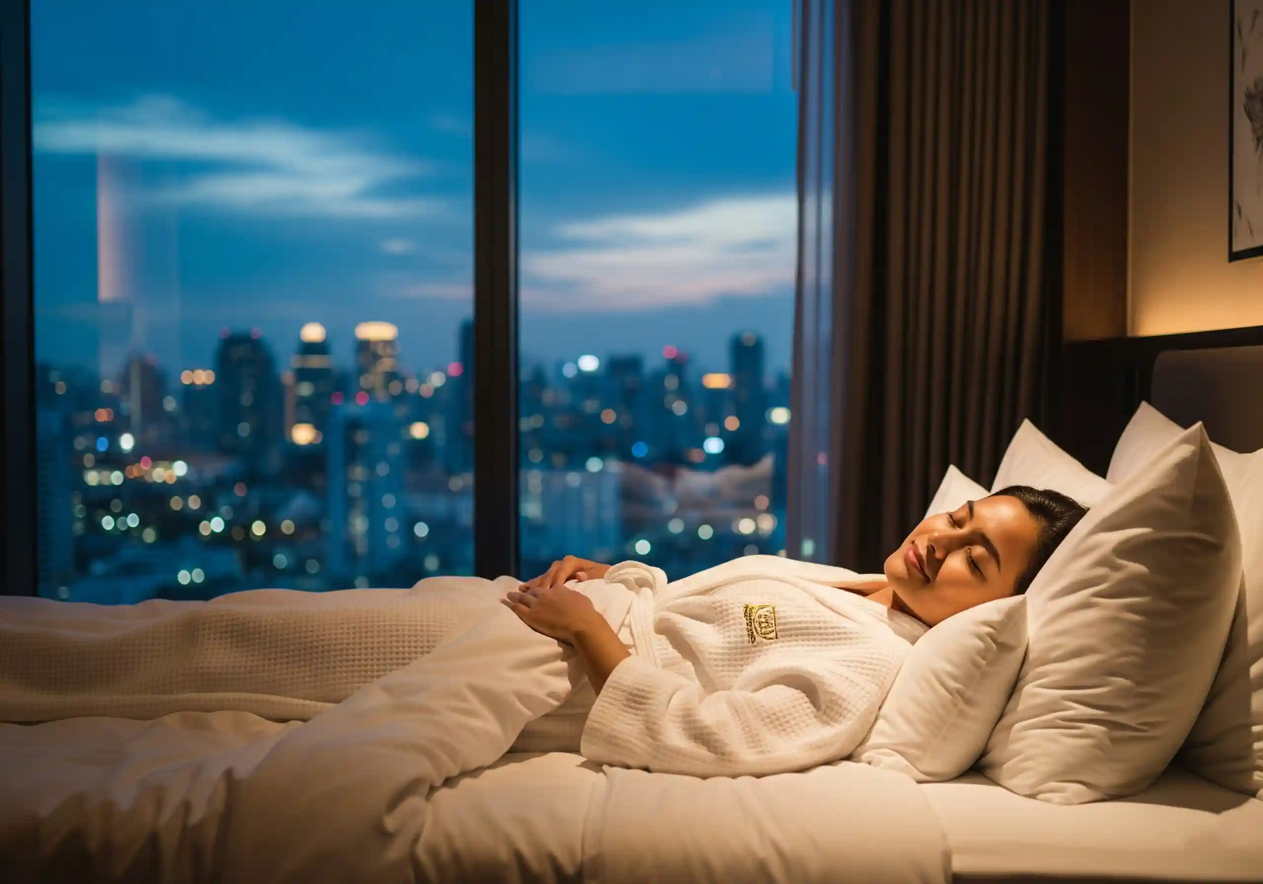 A private, serene massage setup inside a luxury hotel room.